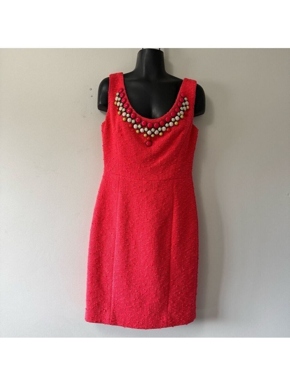 Milly of New York Beaded Dress Coral Orange Sleeveless Boucle Textured size 6